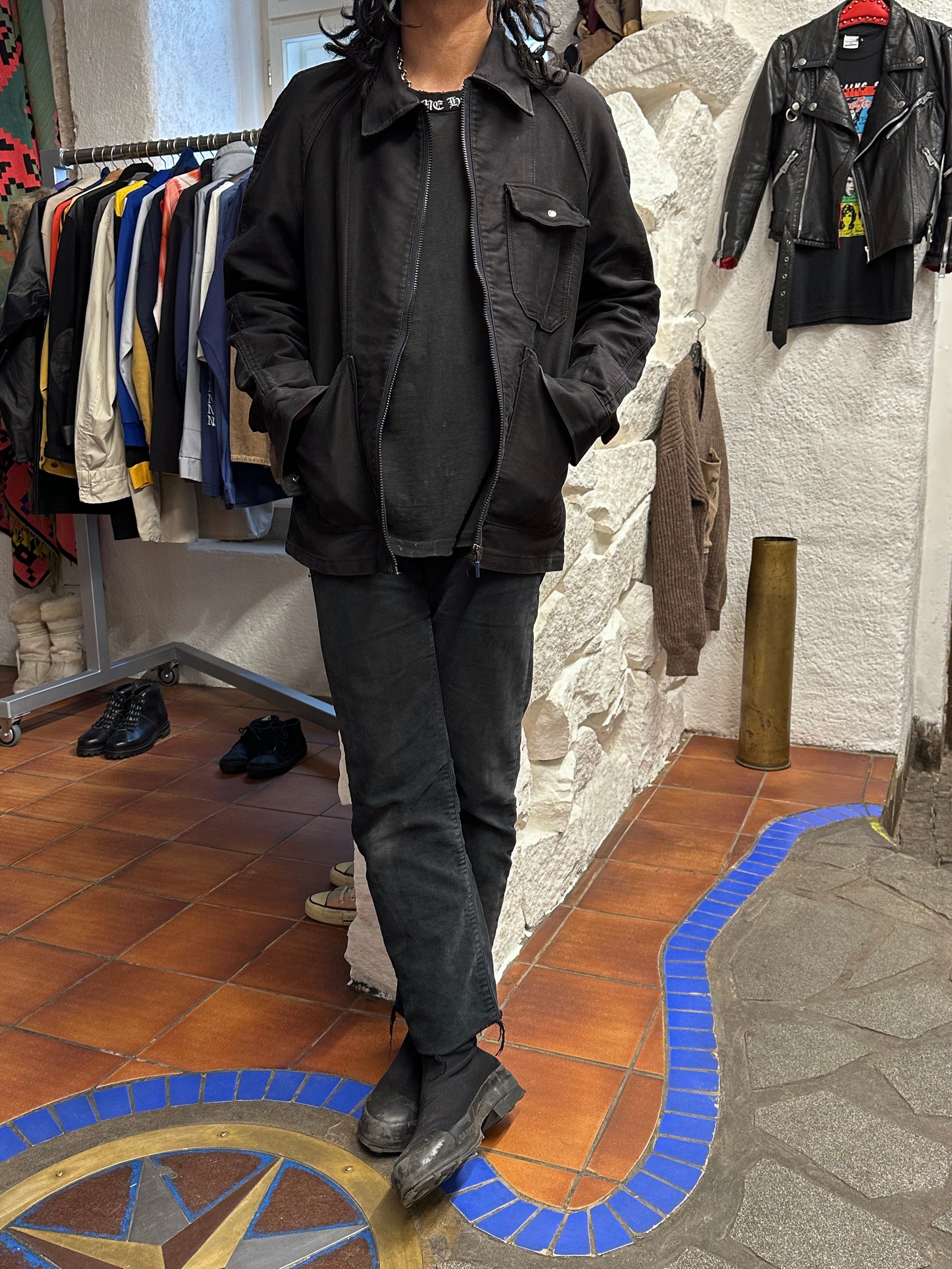 70's Italy Black Moleskin workwear 70年代 Vintage Military ヴィンテージ Toto Prague Vintage store Vintage clothing Praha プラハ 古着屋 古着 黒モールスキン ユーロ古着 ユーロワーク  ヨーロッパワーク ヨーロッパ古着 古着卸 ミリタリー ワークウェア 