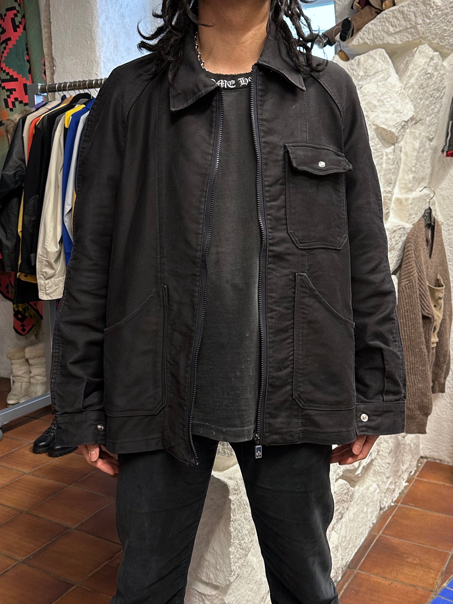 70's Italy Black Moleskin workwear 70年代 Vintage Military ヴィンテージ Toto Prague Vintage store Vintage clothing Praha プラハ 古着屋 古着 黒モールスキン ユーロ古着 ユーロワーク  ヨーロッパワーク ヨーロッパ古着 古着卸 ミリタリー ワークウェア 