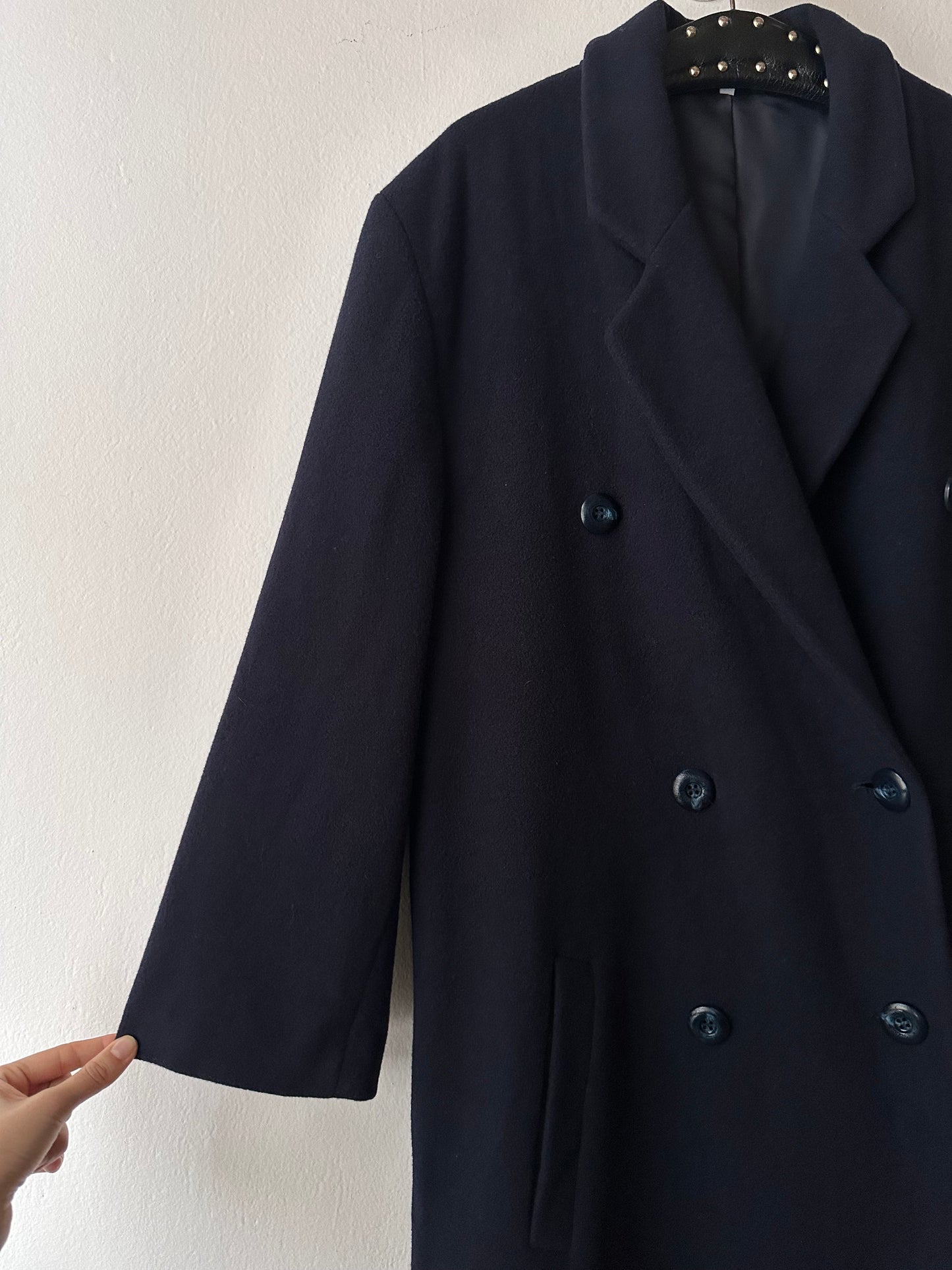 90s cashmere mix double breast navy coat