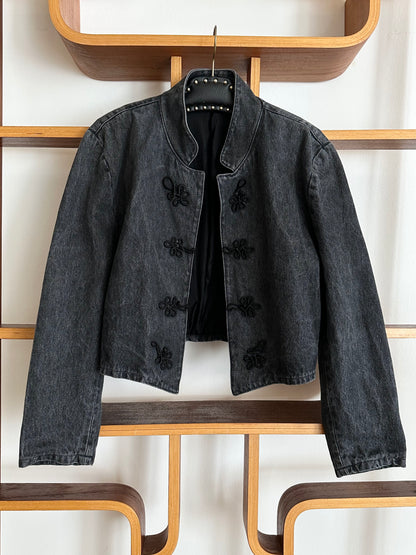 Black denim china jacket