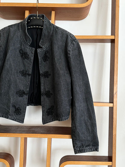 Black denim china jacket