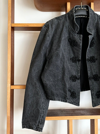 Black denim china jacket