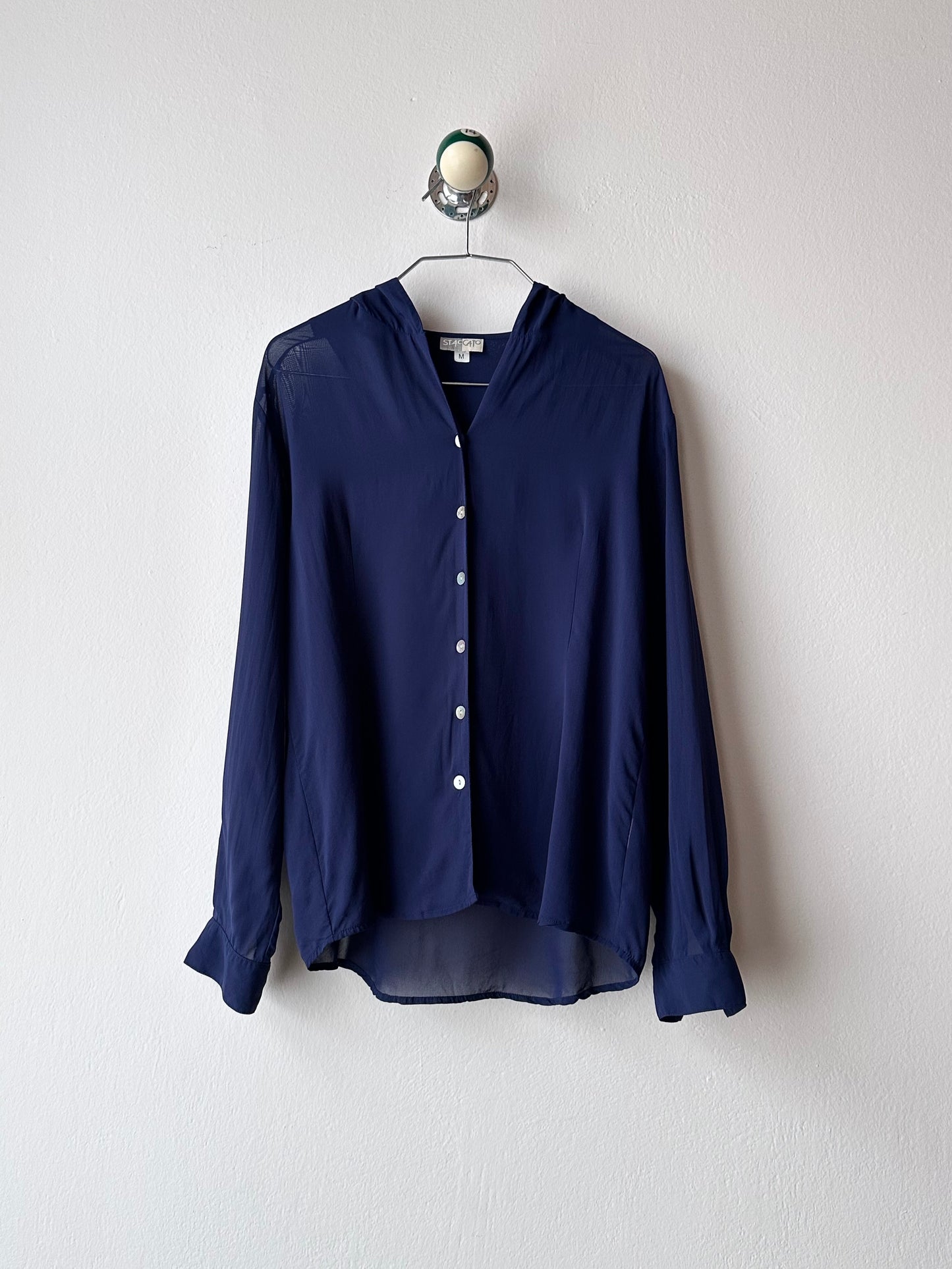 Hooded sheer shirt jacket in navy