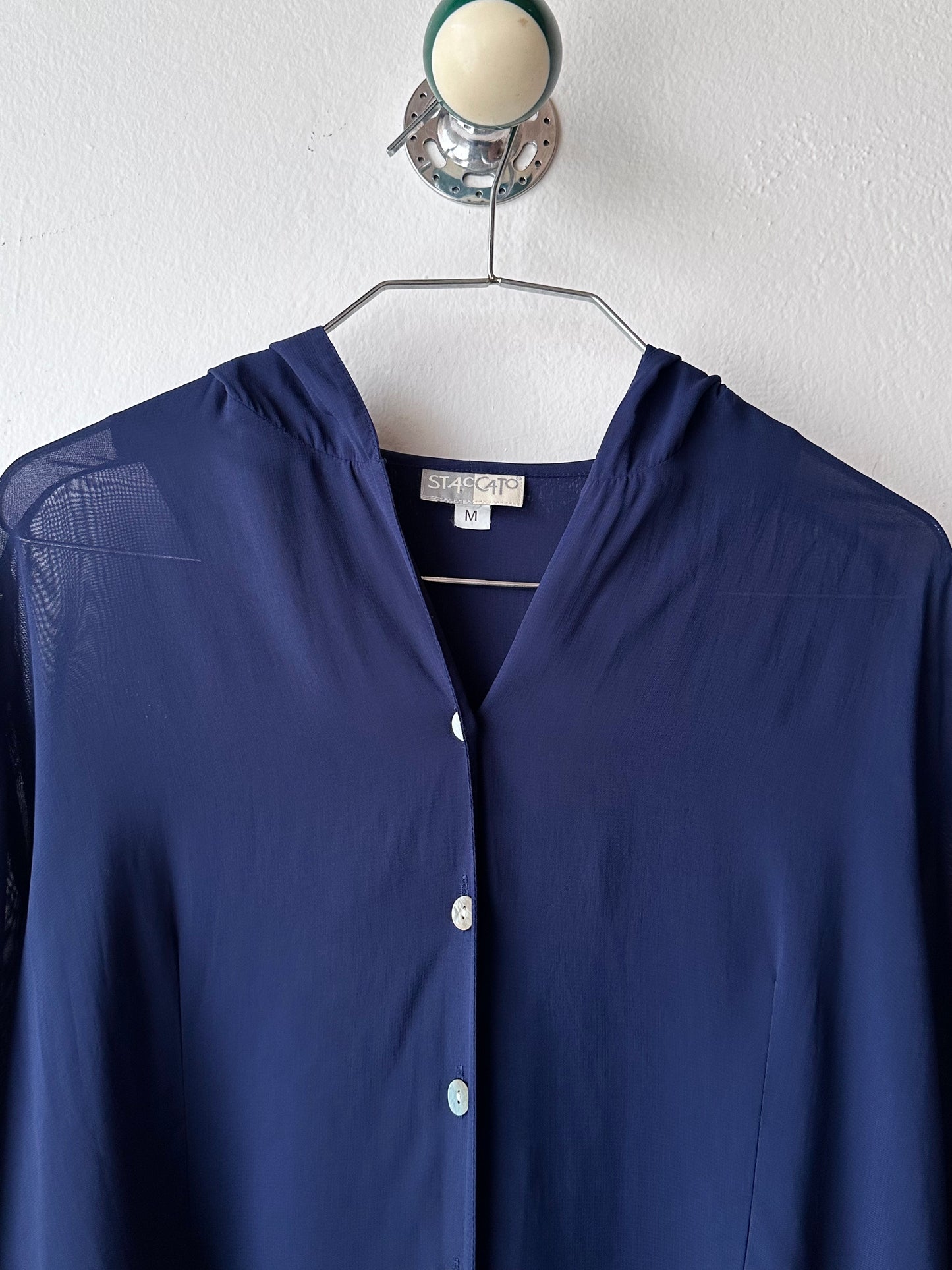Hooded sheer shirt jacket in navy