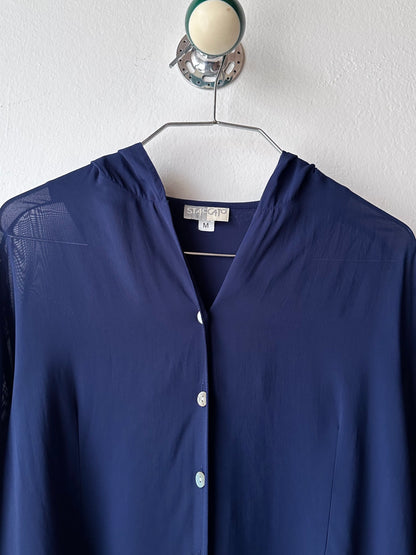 Hooded sheer shirt jacket in navy