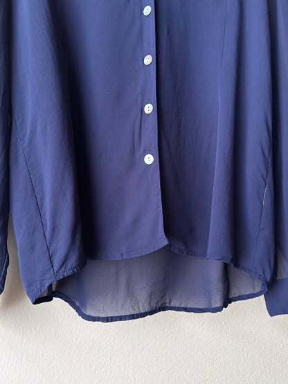 Hooded sheer shirt jacket in navy