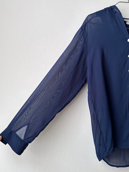 Hooded sheer shirt jacket in navy