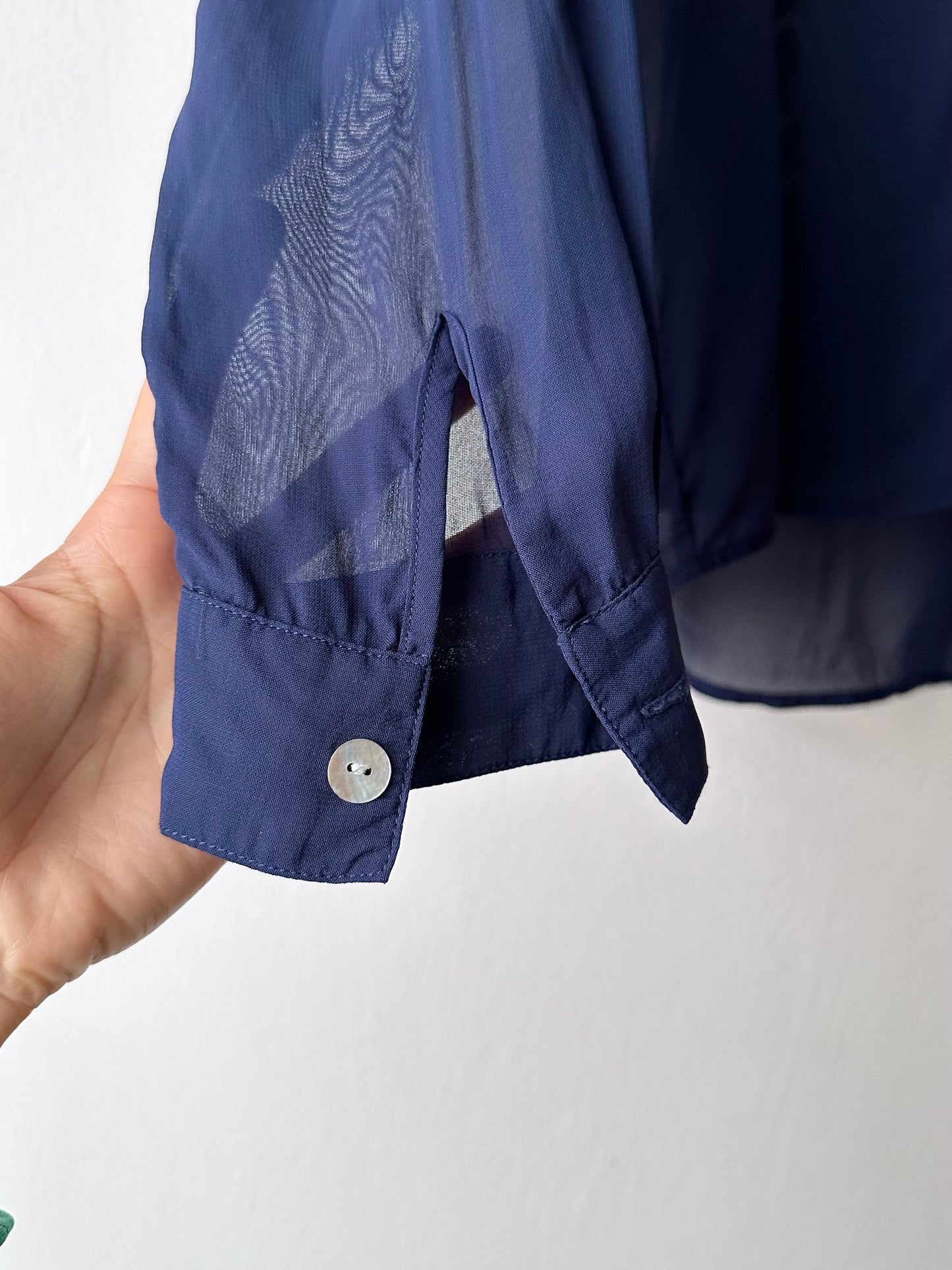 Hooded sheer shirt jacket in navy