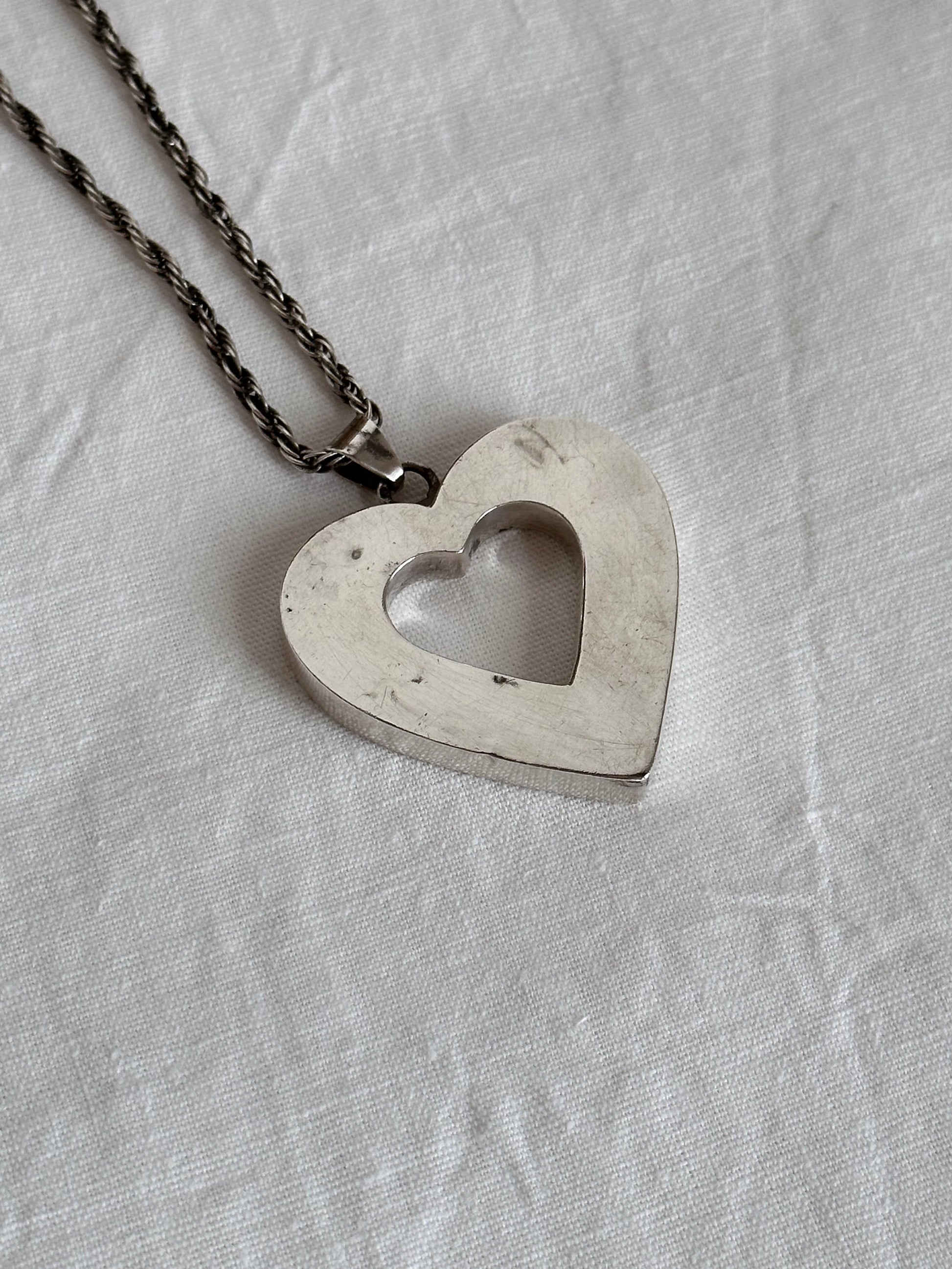 silver 925 heart charm necklace vintage rope twist chain ハート ハートネックレス シルバー チャーム ペンダント