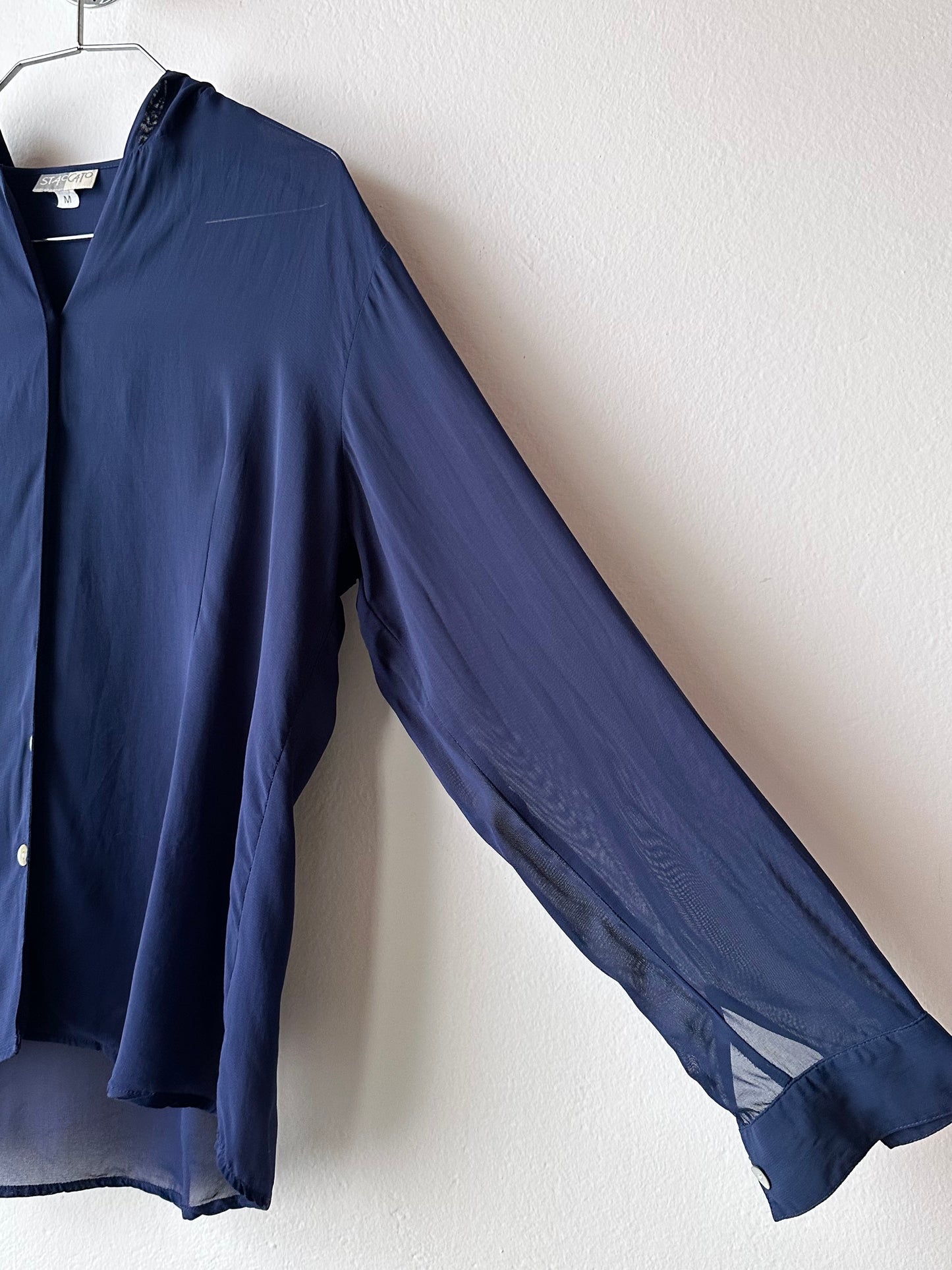 Hooded sheer shirt jacket in navy