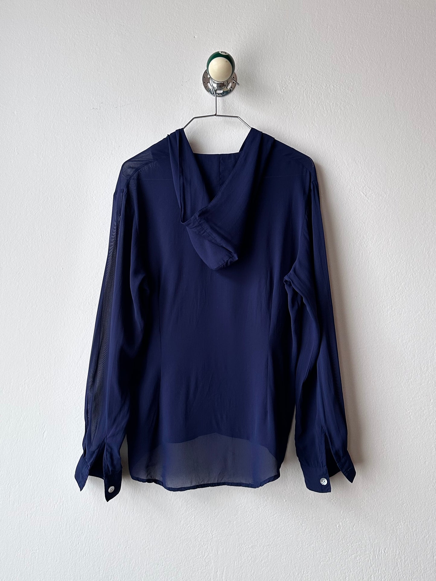 Hooded sheer shirt jacket in navy