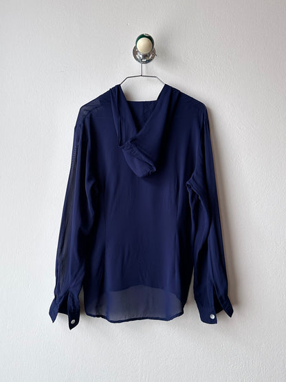 Hooded sheer shirt jacket in navy