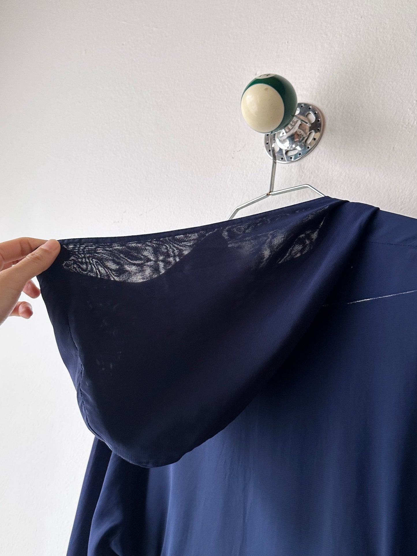 Hooded sheer shirt jacket in navy