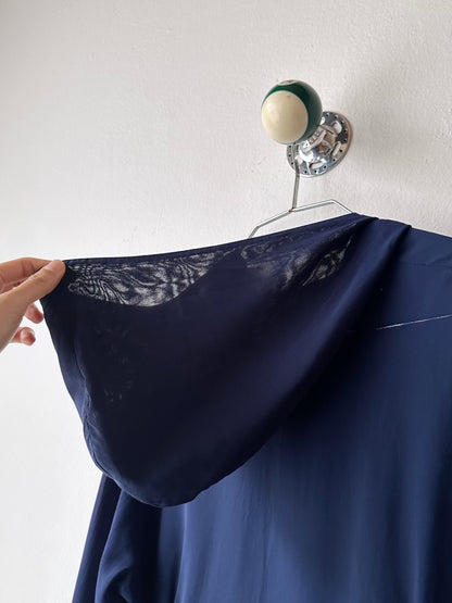 Hooded sheer shirt jacket in navy