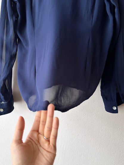 Hooded sheer shirt jacket in navy