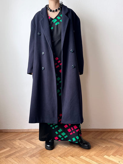 90s cashmere mix double breast navy coat