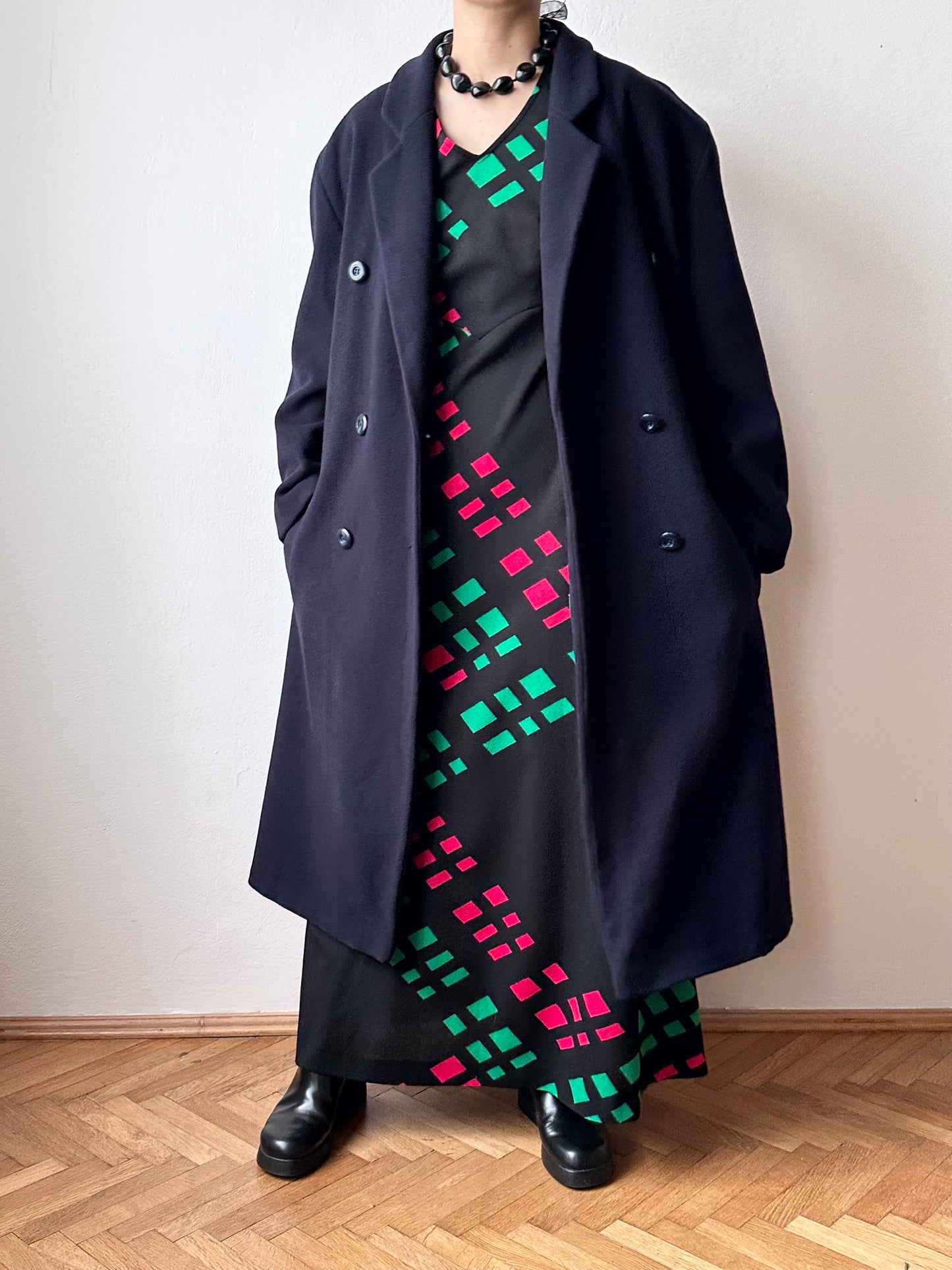 90s cashmere mix double breast navy coat