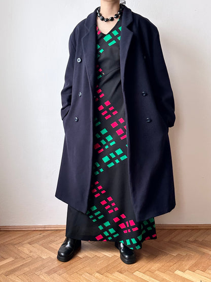 90s cashmere mix double breast navy coat