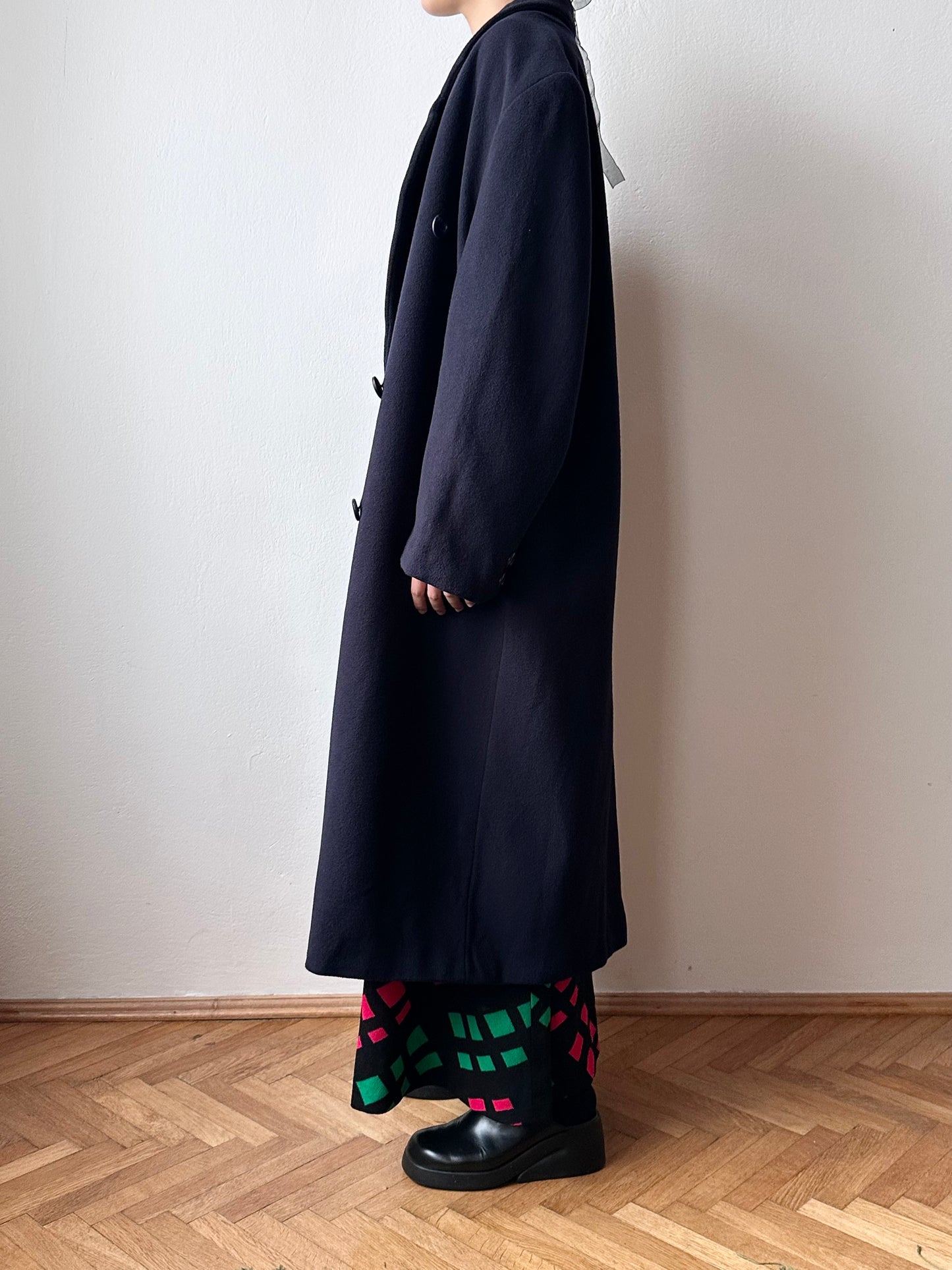 90s cashmere mix double breast navy coat