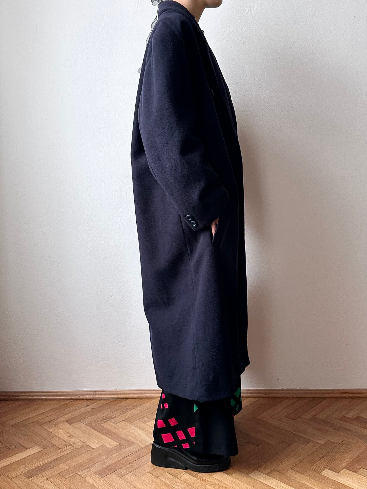 90s cashmere mix double breast navy coat