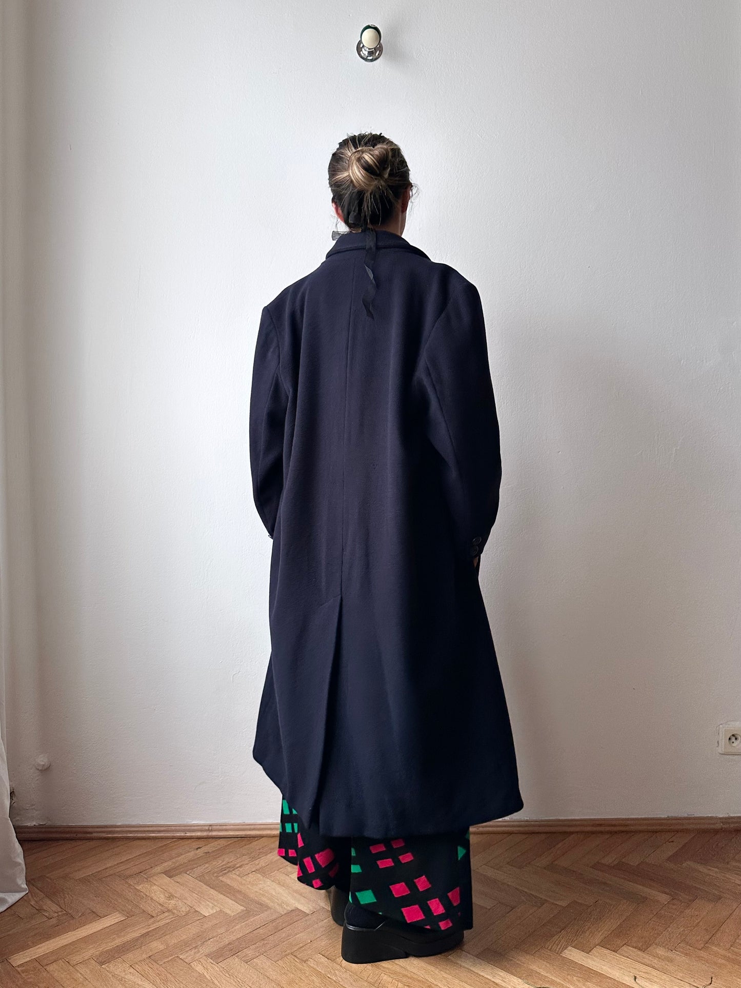 90s cashmere mix double breast navy coat