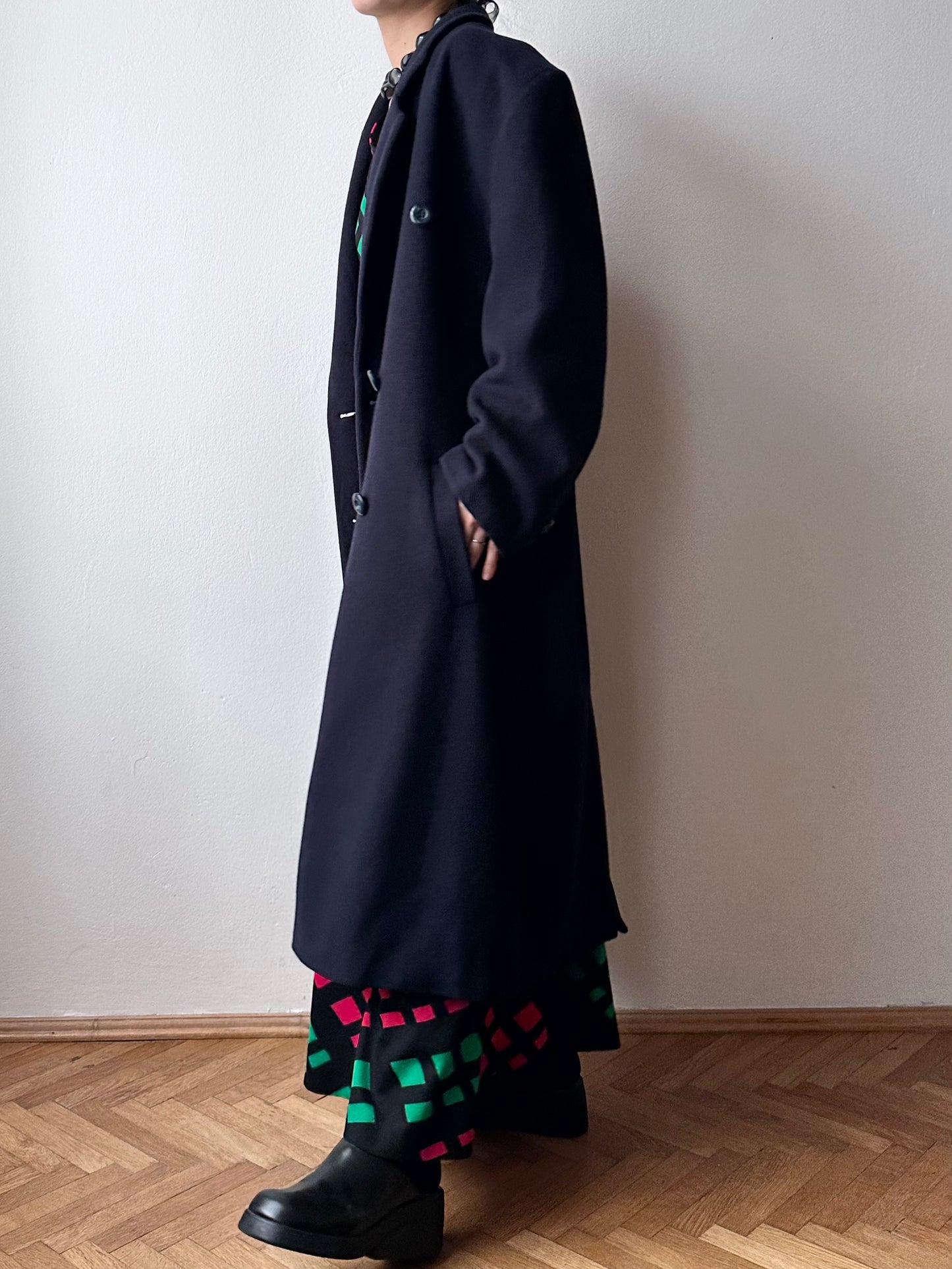 90s cashmere mix double breast navy coat