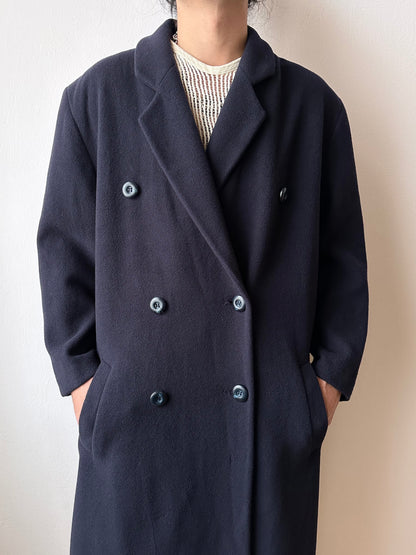 90s cashmere mix double breast navy coat
