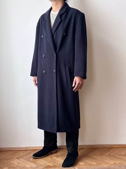 90s cashmere mix double breast navy coat