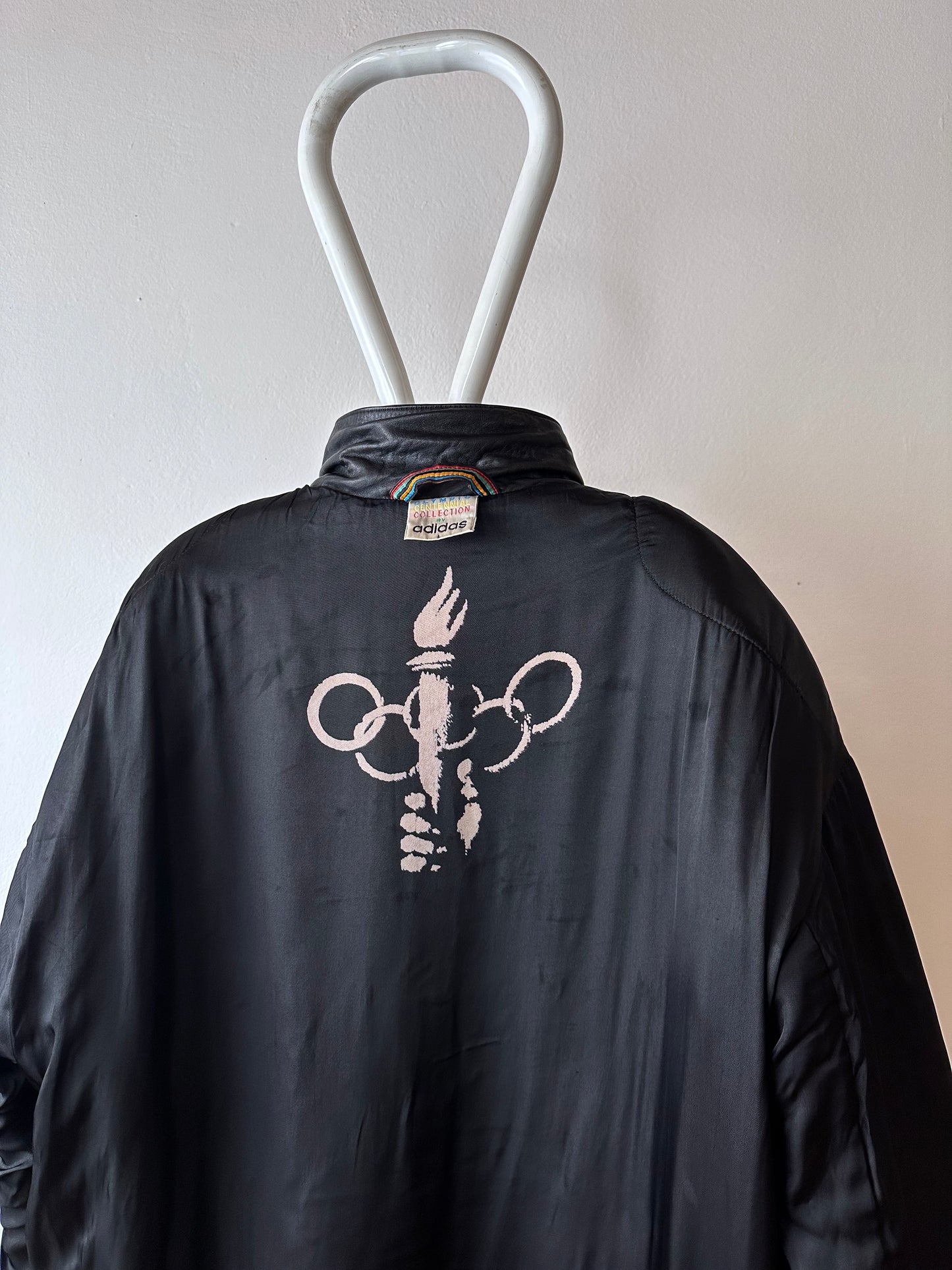 90s Adidas Olympic centennial collection Leather coat