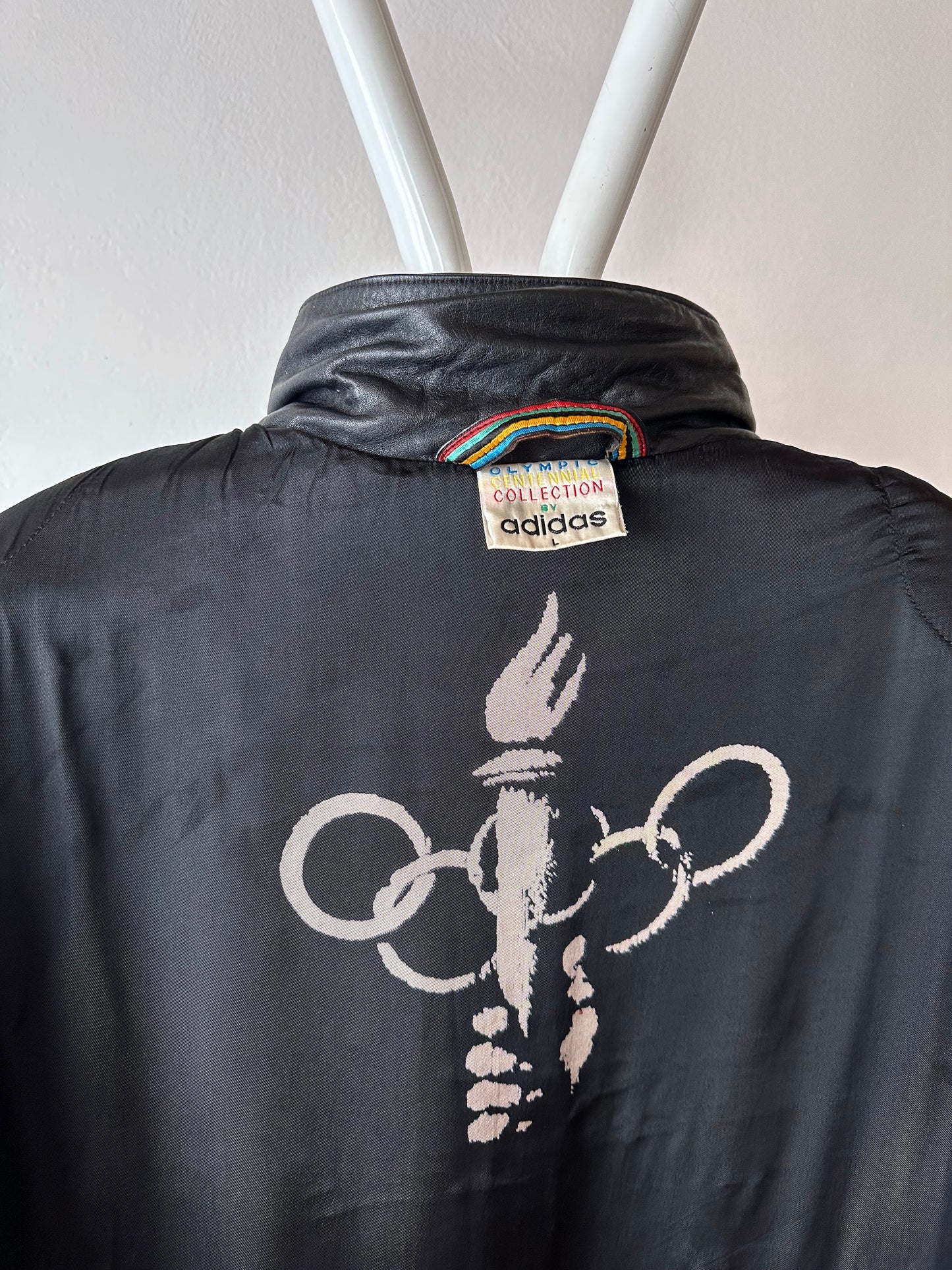 90s Adidas Olympic centennial collection Leather coat