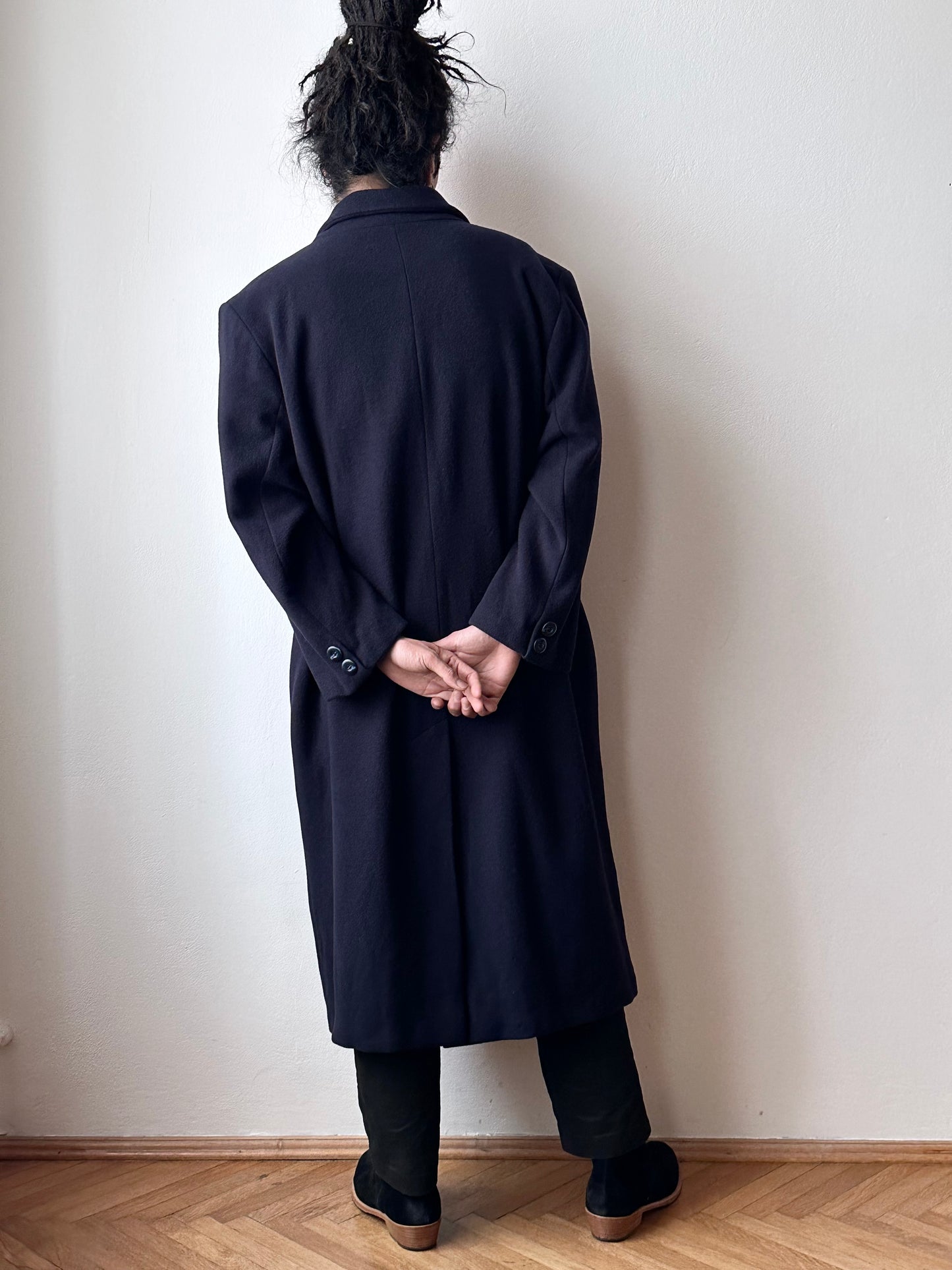 90s cashmere mix double breast navy coat