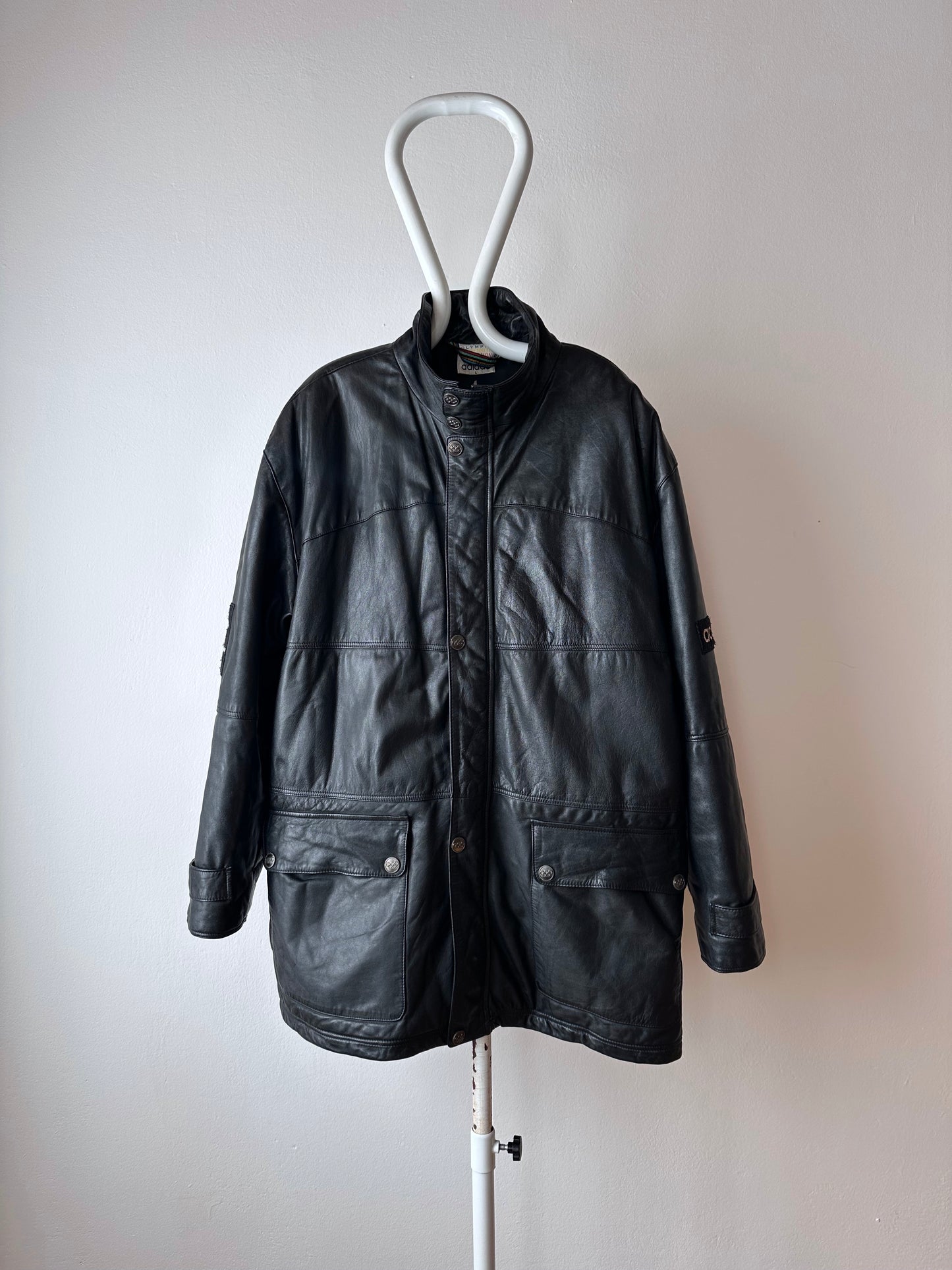 90s Adidas Olympic centennial collection Leather coat