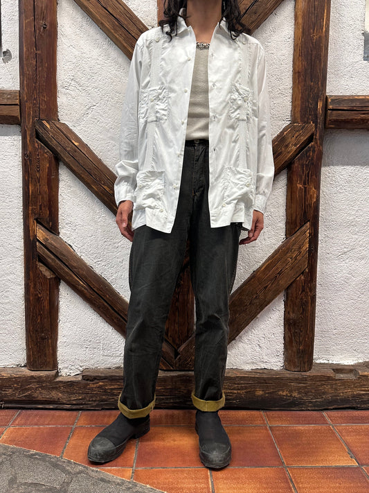 60s Mexican Guayabera Shirt 60年代 キューバシャツ Cuba shirt ヴィンテージ 白シャツ White shirt Toto Praha Vintage clothing store Antique shop Prague 古着屋 アンティークショップ プラハ ユーロ古着  ヨーロッパ古着 古着卸 