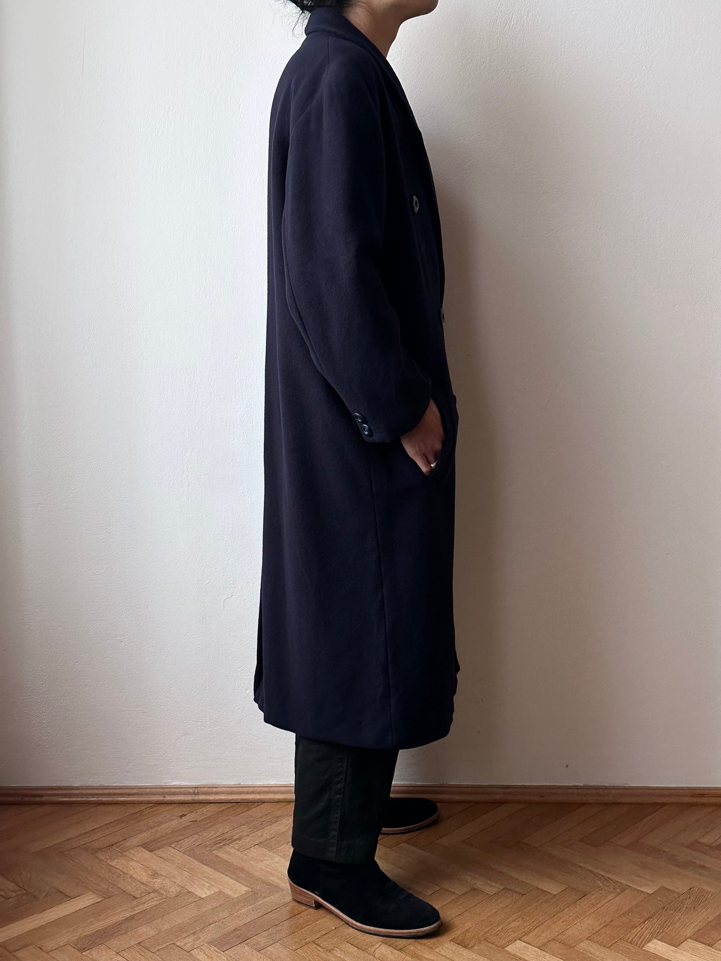 90s cashmere mix double breast navy coat