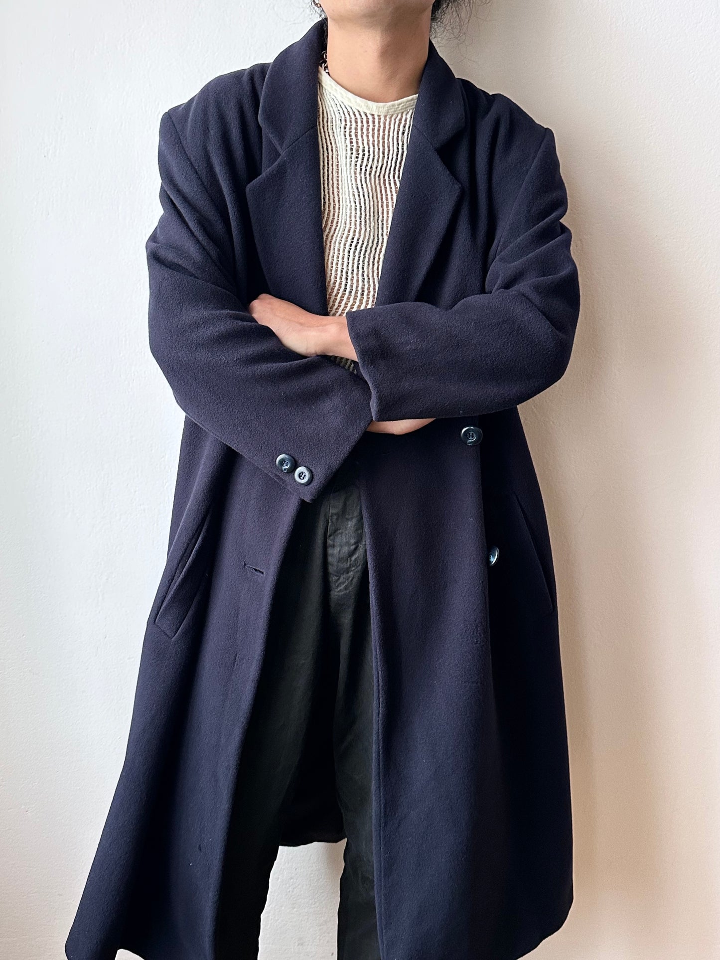 90s cashmere mix double breast navy coat