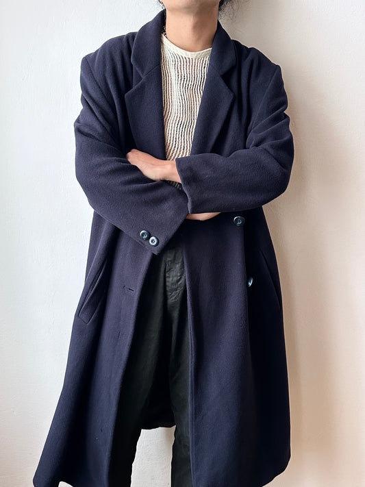 90s cashmere mix double breast navy coat