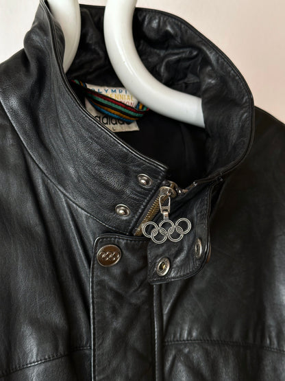 90s Adidas Olympic centennial collection Leather coat