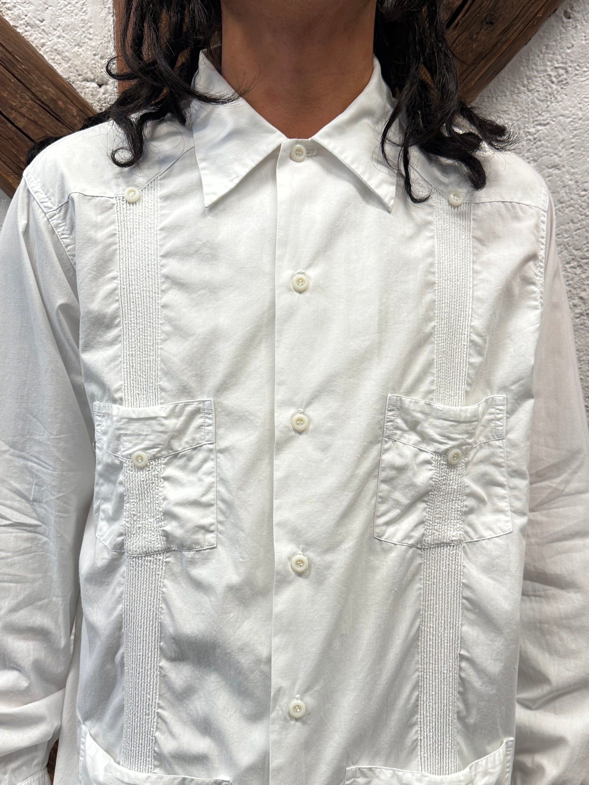 60s Mexican Guayabera Shirt 60年代 キューバシャツ Cuba shirt ヴィンテージ 白シャツ White shirt Toto Praha Vintage clothing store Antique shop Prague 古着屋 アンティークショップ プラハ ユーロ古着  ヨーロッパ古着 古着卸 