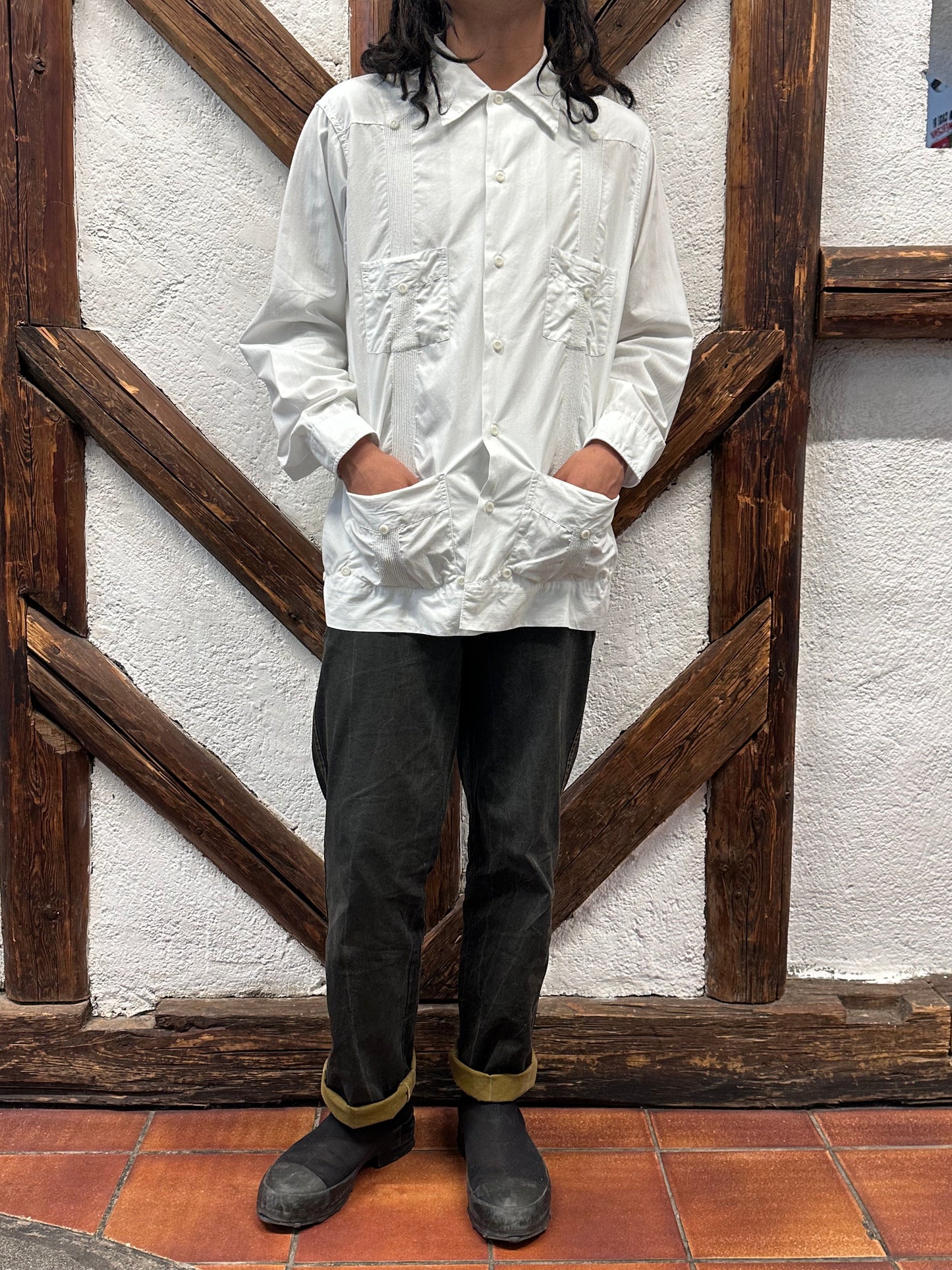 60s Mexican Guayabera Shirt 60年代 キューバシャツ Cuba shirt ヴィンテージ 白シャツ White shirt Toto Praha Vintage clothing store Antique shop Prague 古着屋 アンティークショップ プラハ ユーロ古着  ヨーロッパ古着 古着卸 