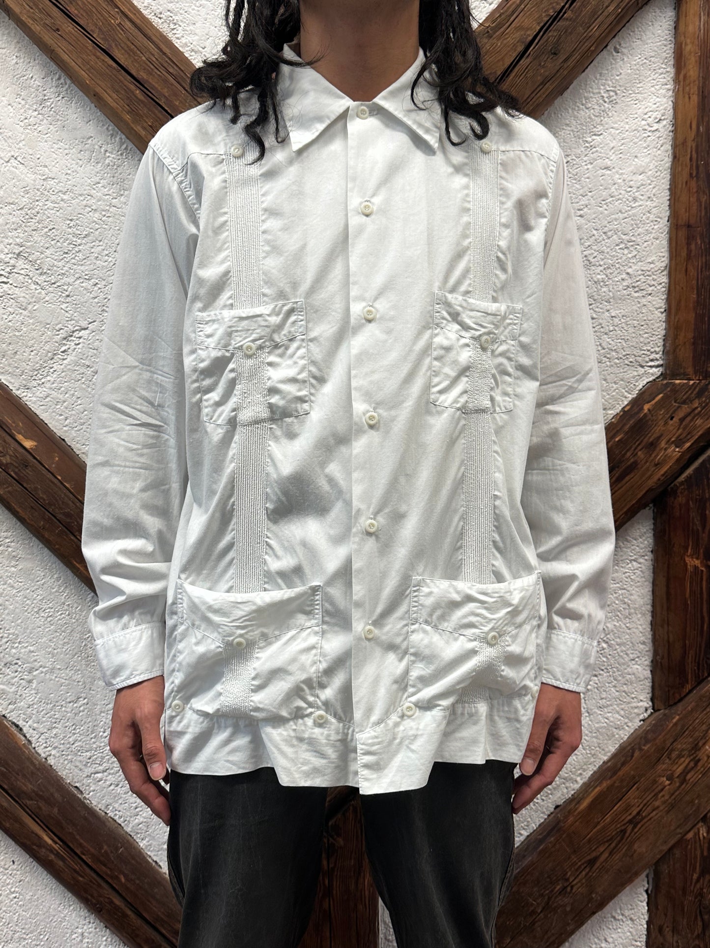 60s Mexican Guayabera Shirt 60年代 キューバシャツ Cuba shirt ヴィンテージ 白シャツ White shirt Toto Praha Vintage clothing store Antique shop Prague 古着屋 アンティークショップ プラハ ユーロ古着  ヨーロッパ古着 古着卸 