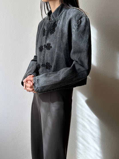 Black denim china jacket