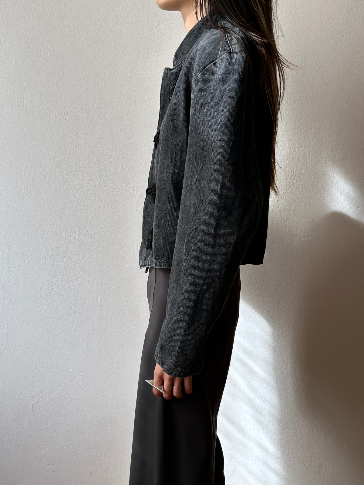 Black denim china jacket