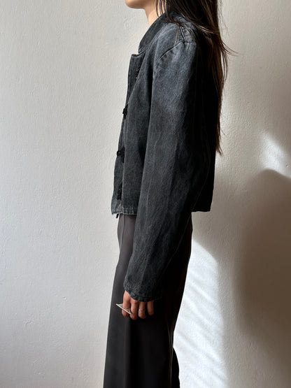 Black denim china jacket