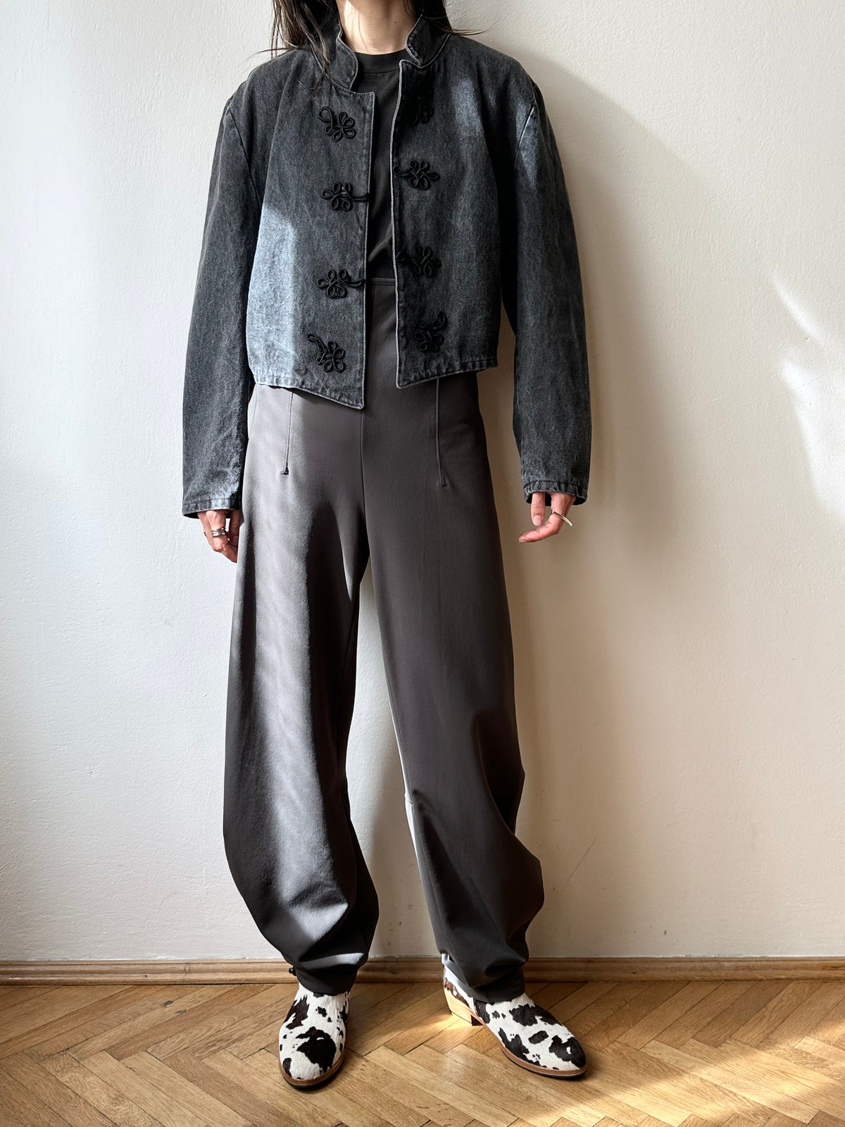 Black denim china jacket