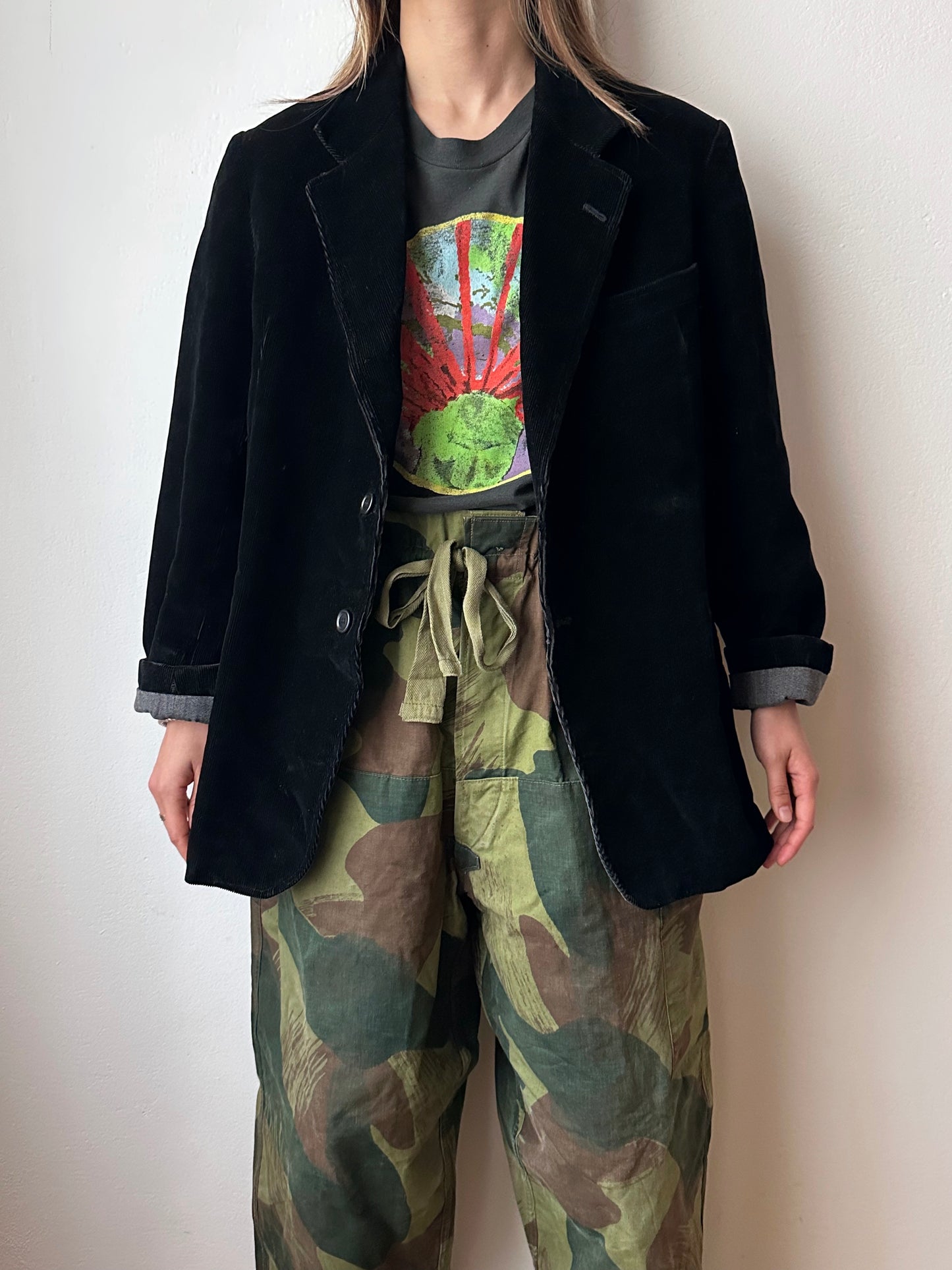 1950s French black corduroy tailored jacket