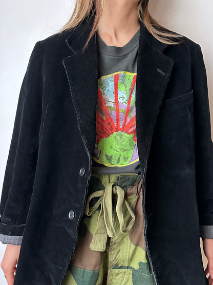 1950s French black corduroy tailored jacket