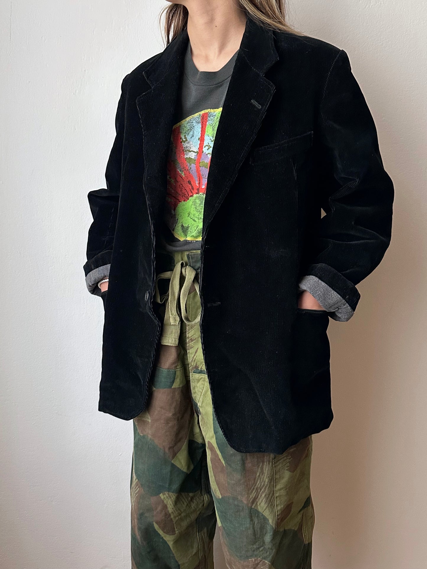 1950s French black corduroy tailored jacket