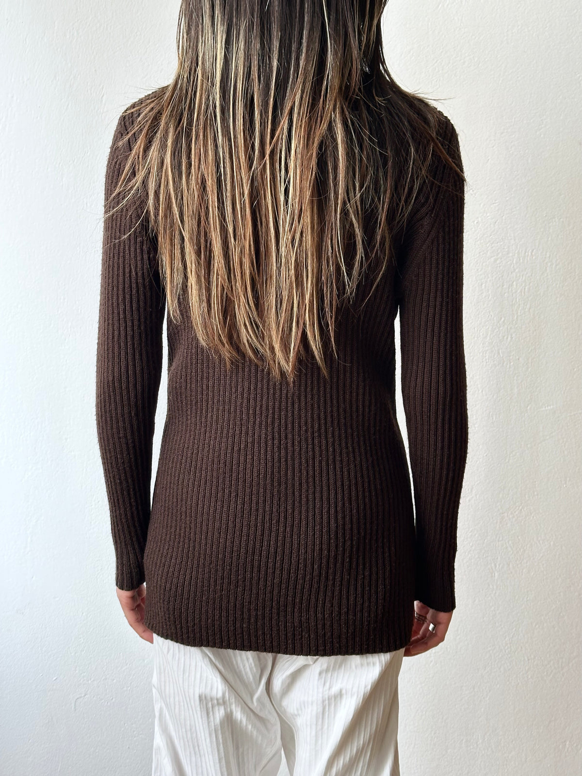 chocolate brown zip-up knit jacket