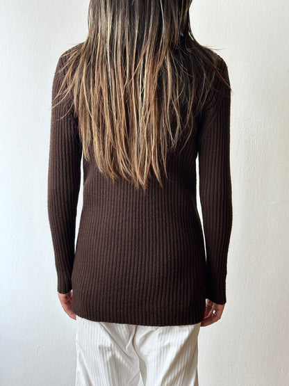 chocolate brown zip-up knit jacket