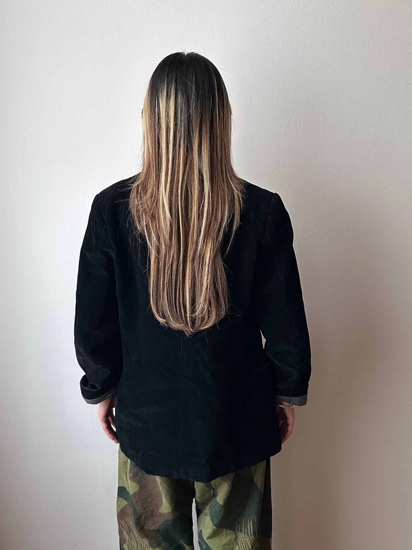 1950s French black corduroy tailored jacket